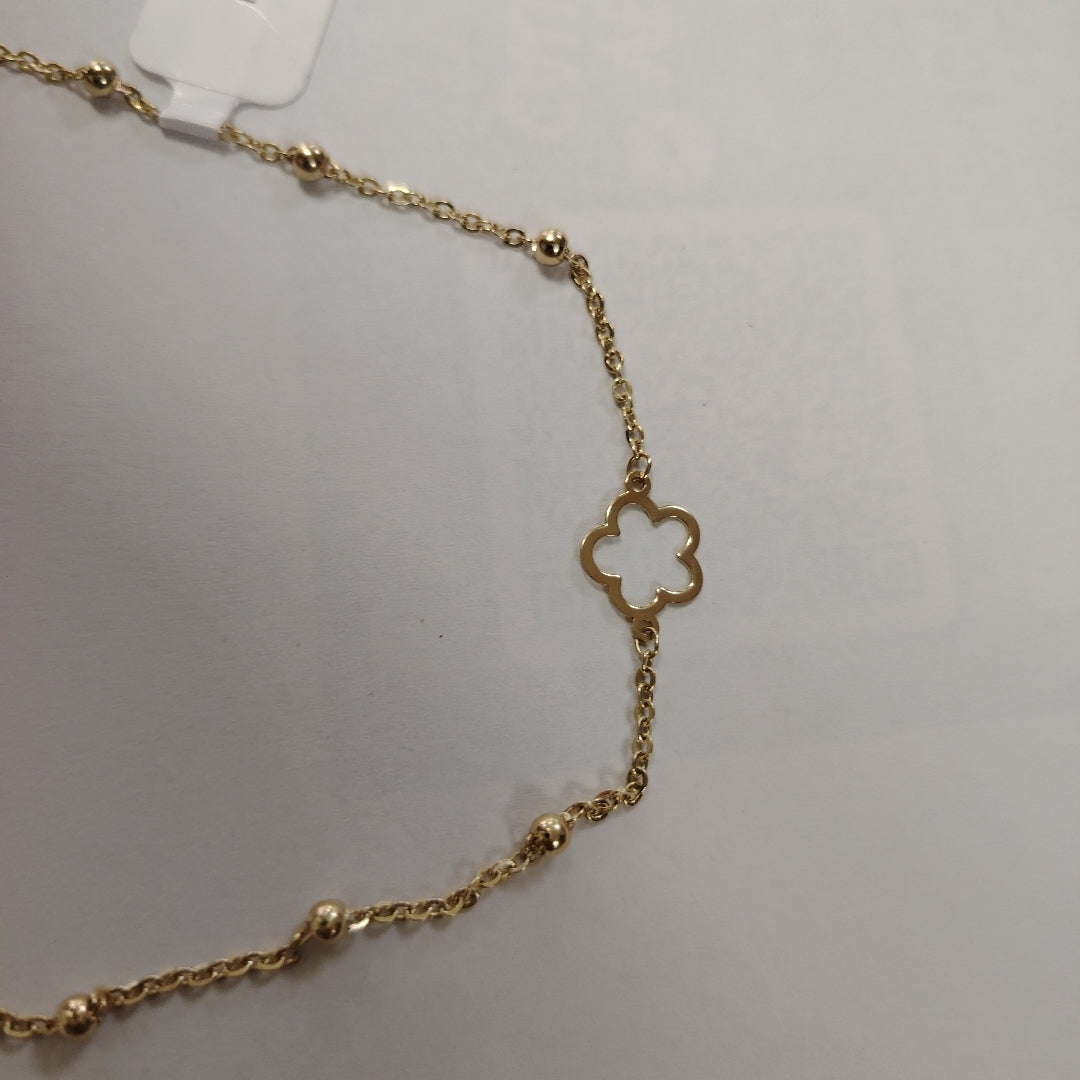 PULSERA TEJIDO ESPECIAL CON FLOR 14K 18 CM 1.6 GR (NUEVO)