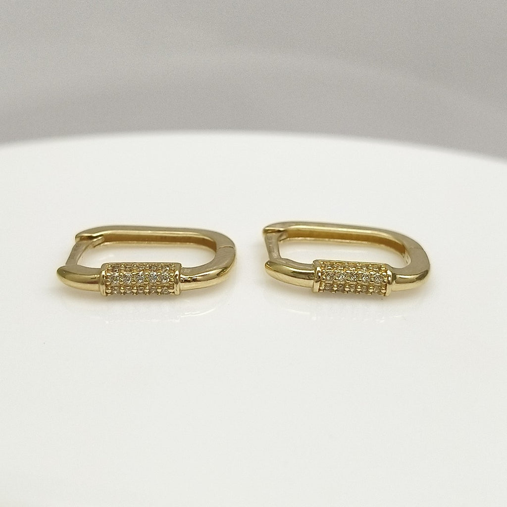 ARETES HUGGIES OVALADA C CIRCONIAS 14K 2.4 GR (NUEVO)