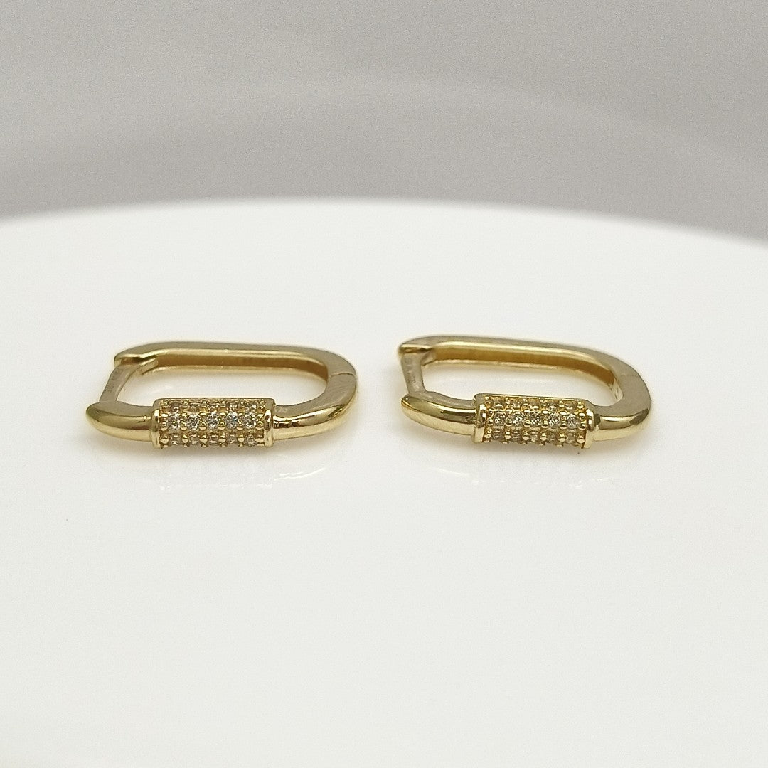 ARETES HUGGIES OVALADA C CIRCONIAS 14K 2.4 GR (NUEVO)