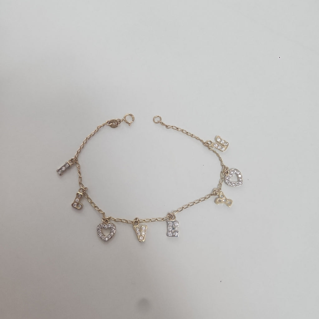 PULSERA ESPECIAL CON DIJES Y CIRCONIAS 14K 18 CM 3.3 GR (NUEVO)