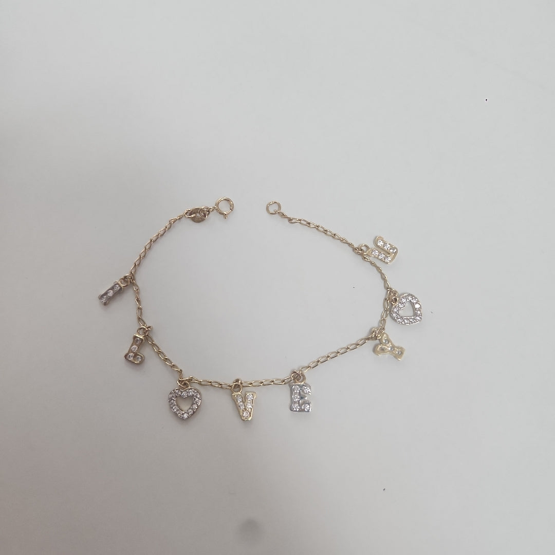 PULSERA ESPECIAL CON DIJES Y CIRCONIAS 14K 18 CM 3.3 GR (NUEVO)