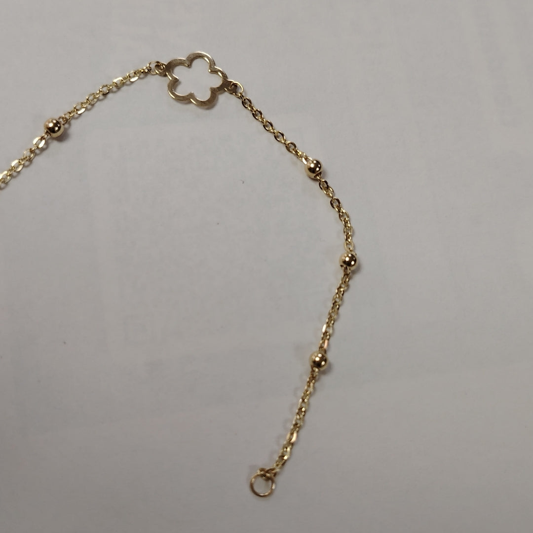 PULSERA TEJIDO ESPECIAL CON FLOR 14K 18 CM 1.6 GR (NUEVO)
