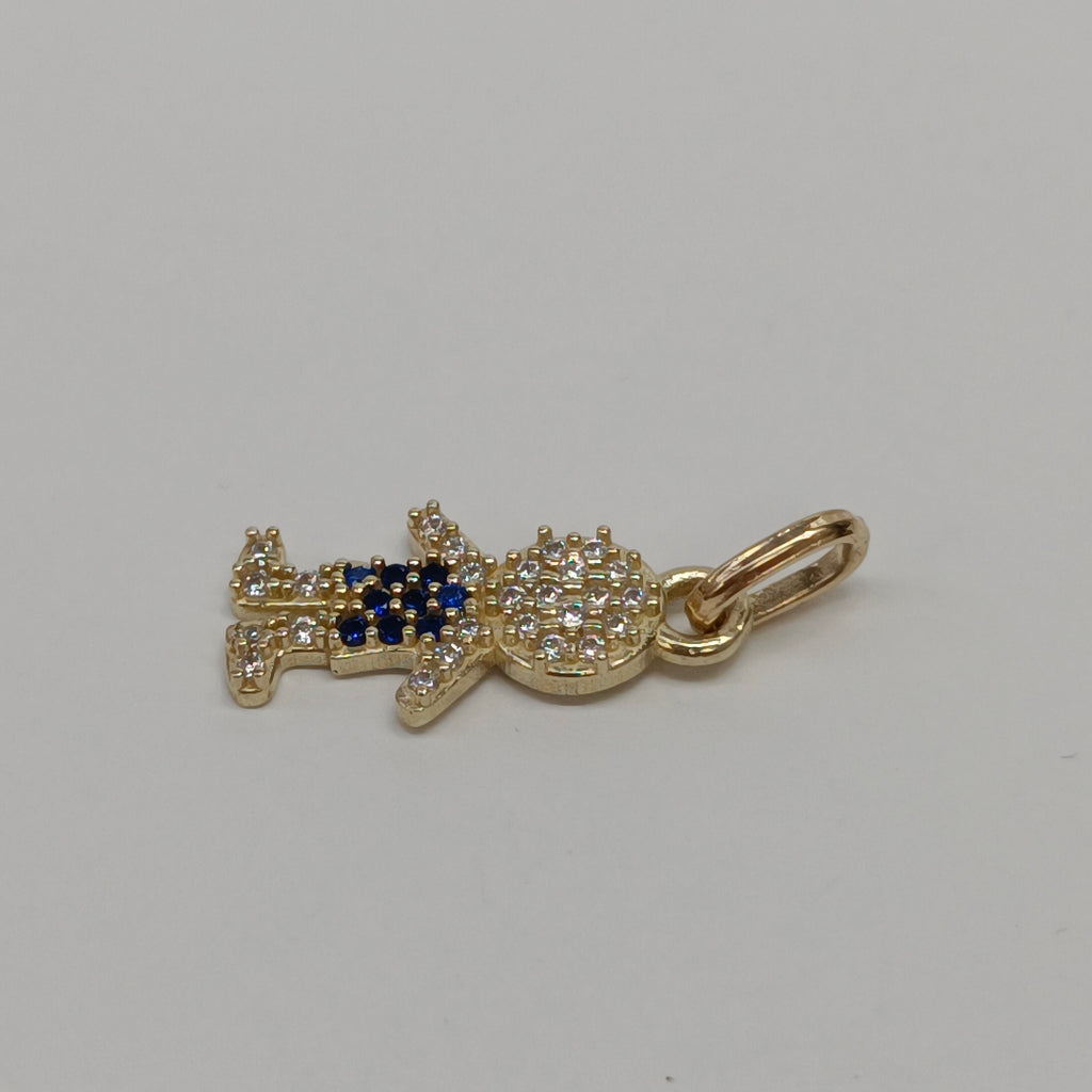 DIJE NIÑO CON CIRCONIAS Y PIEDRAS DE COLOR 10K 0.9 GR (NUEVO)