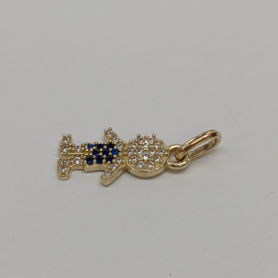 DIJE NIÑO CON CIRCONIAS Y PIEDRAS DE COLOR 10K 0.9 GR (NUEVO)