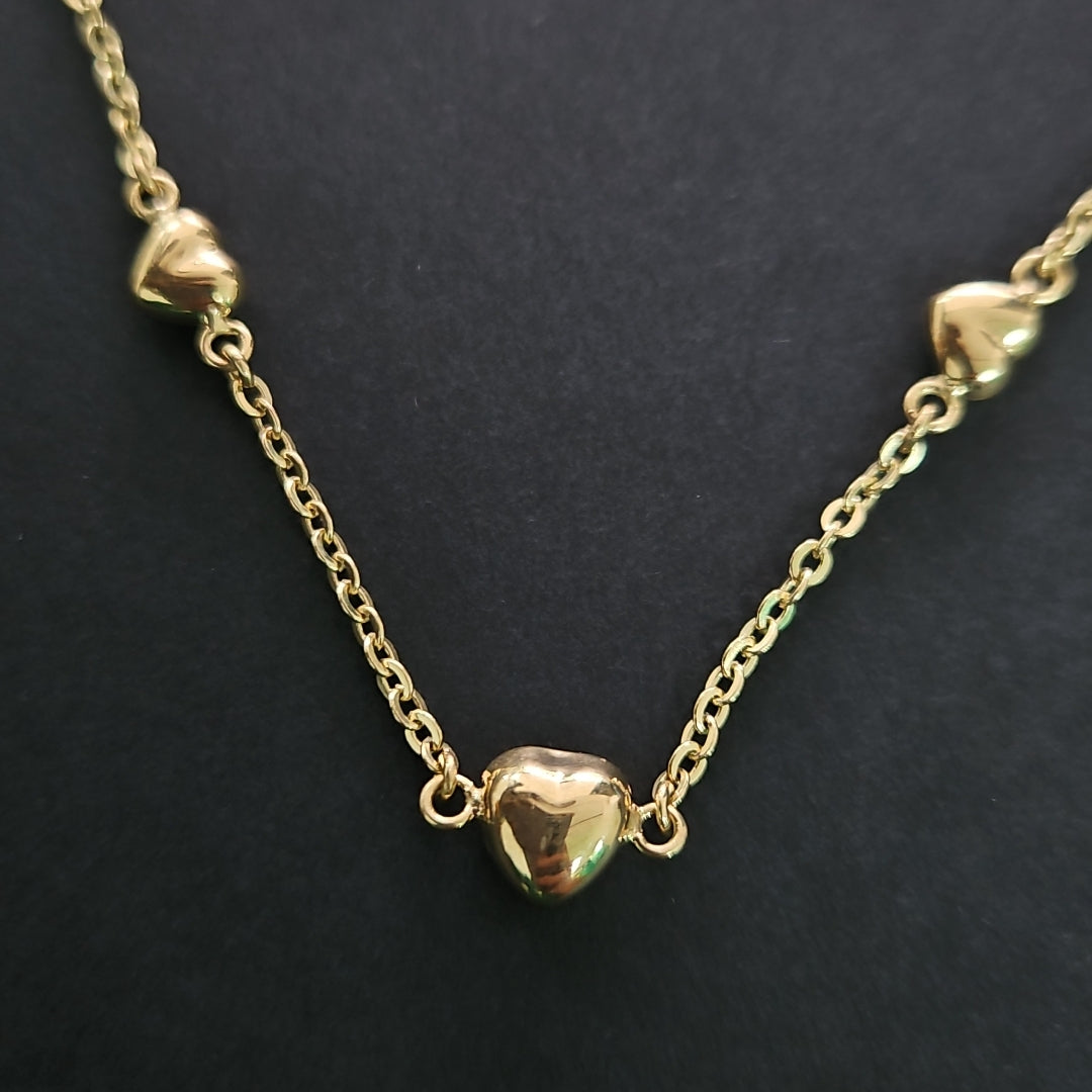 PULSERA TEJIDO ESPECIAL CON CORAZONES 14K 18 CM 1.7 GR (NUEVO)