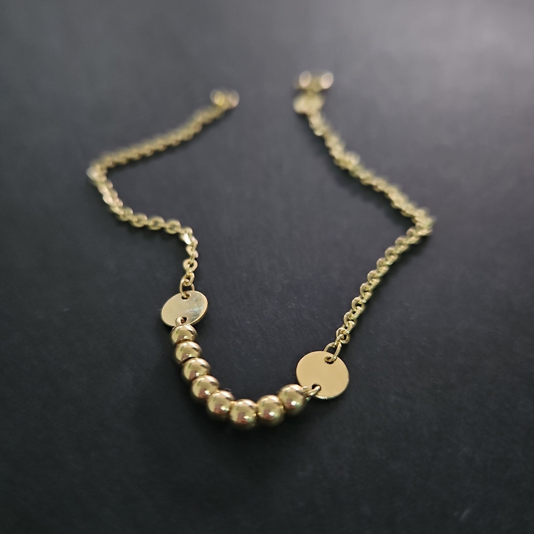 PULSERA TEJIDO ESPECIAL CON BOLITAS 14K 18 CM 1.8 GR (NUEVO)