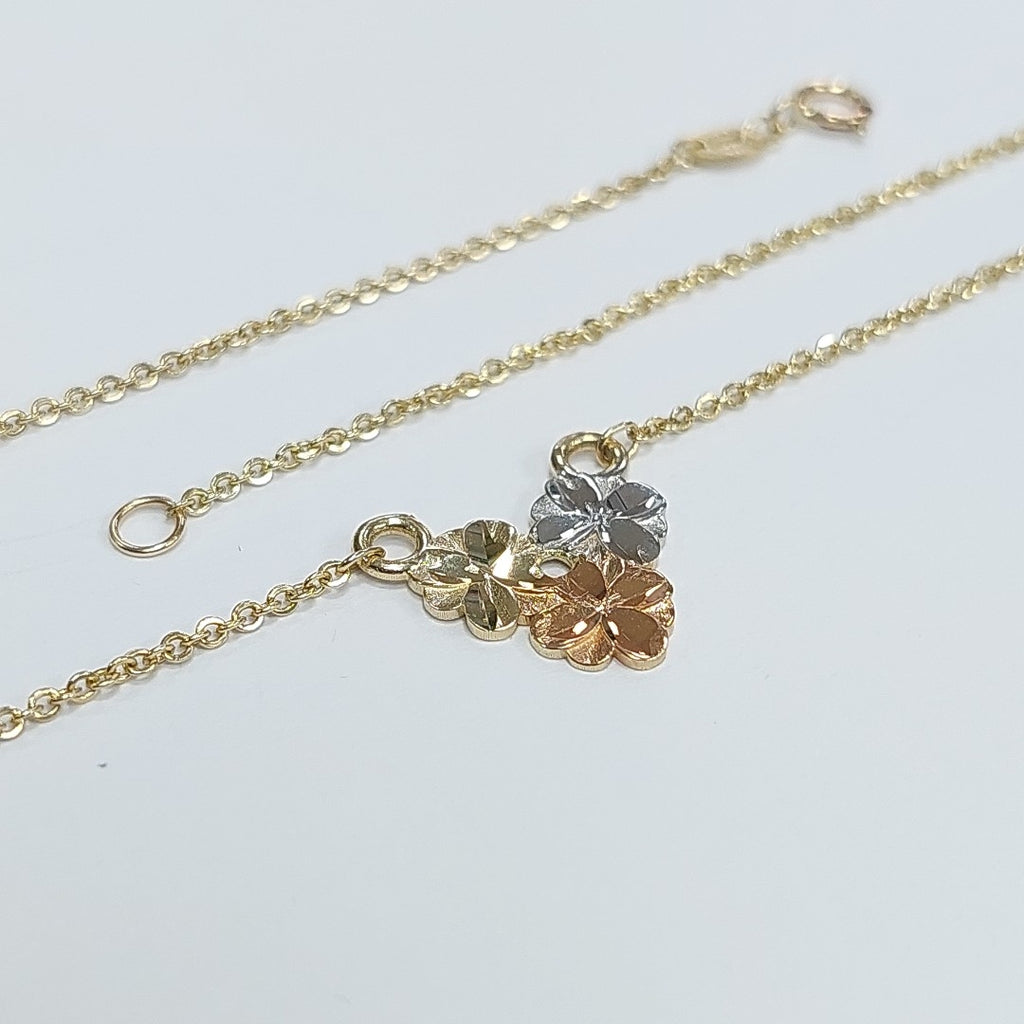 CADENA TEJIDO GARGANTILLA ESPECIAL C FLORES 14K 45 CM 3 GR (NUEVO)
