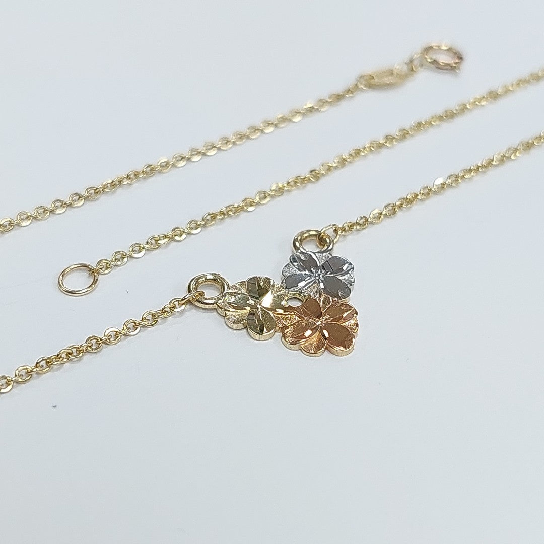 CADENA TEJIDO GARGANTILLA ESPECIAL C FLORES 14K 45 CM 3 GR (NUEVO)