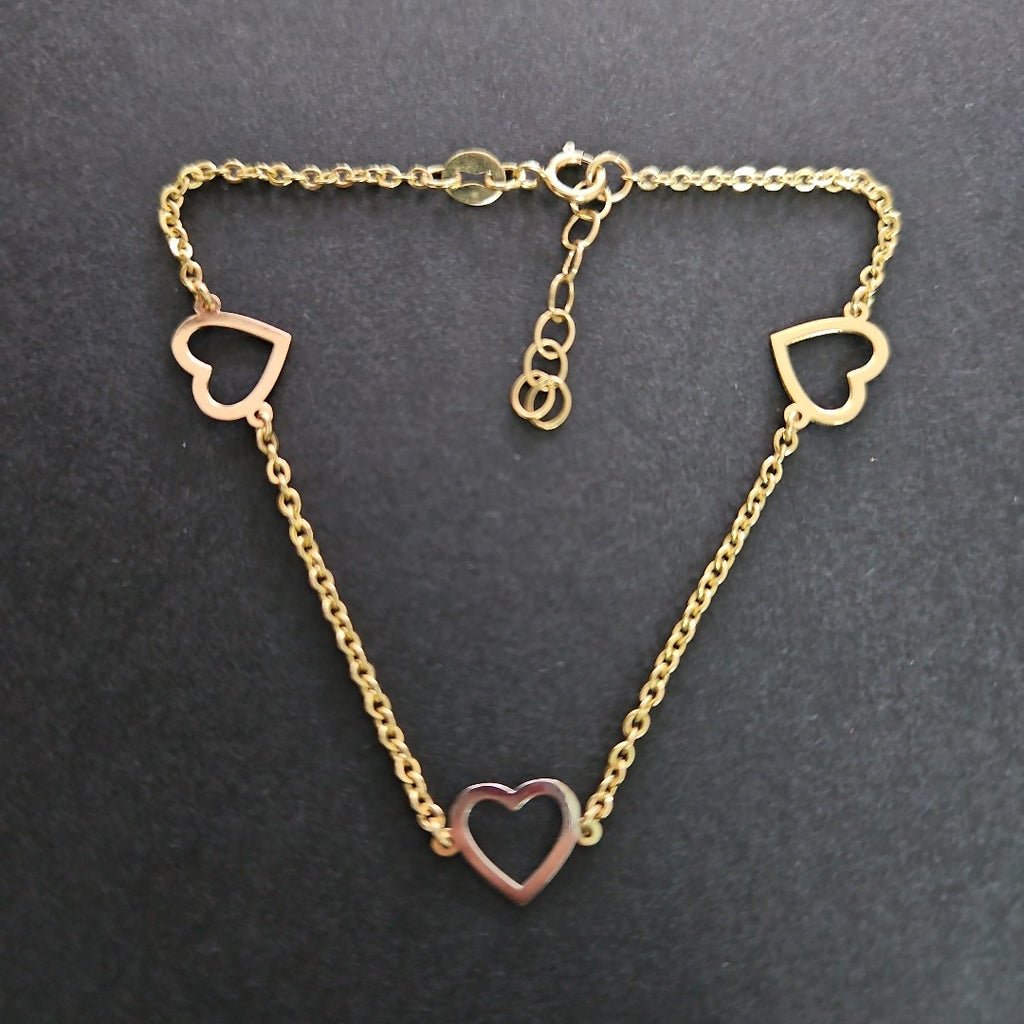 PULSERA ESPECIAL CON CORAZONES CONBINADOS 14K 18 CM 1.7 GR (NUEVO)
