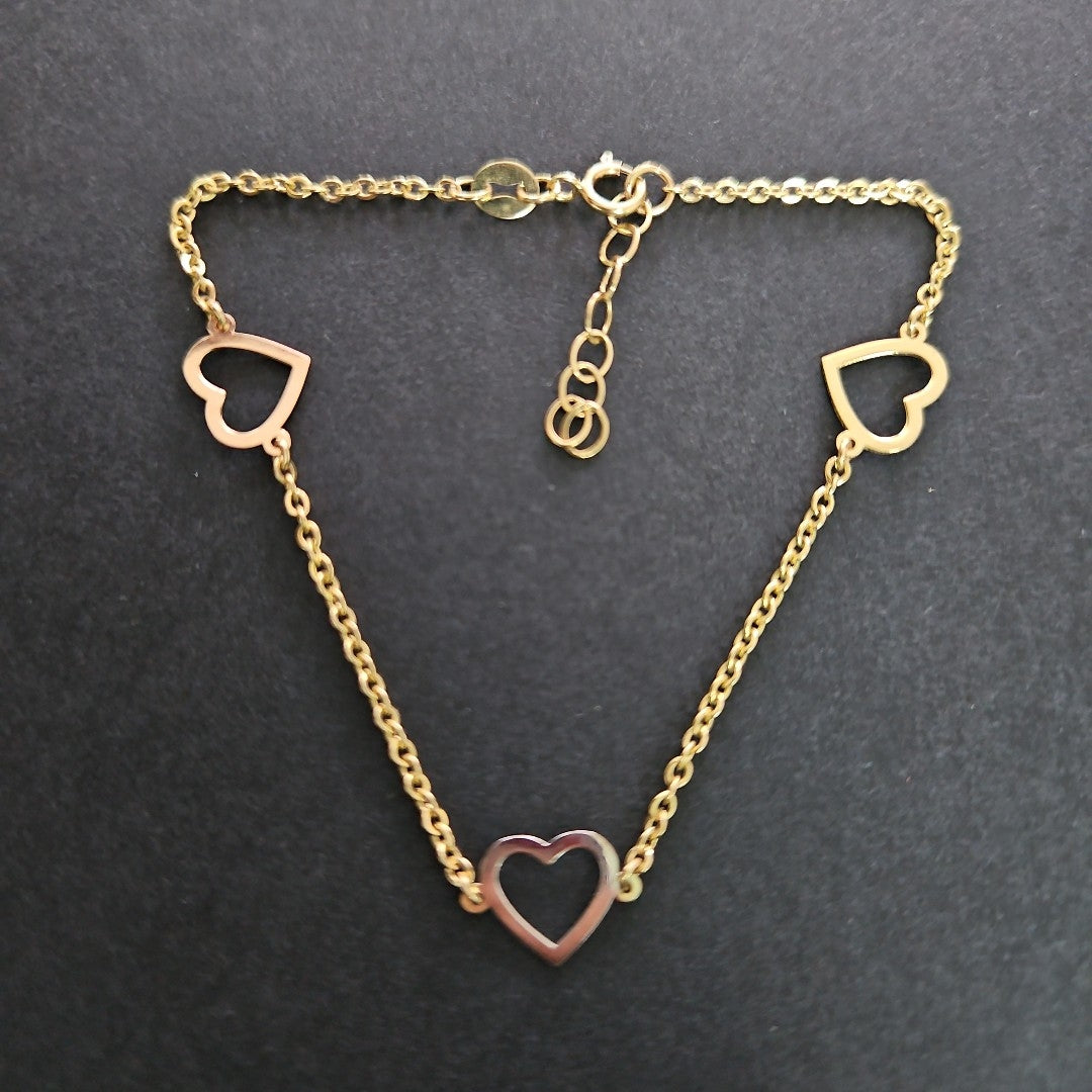 PULSERA ESPECIAL CON CORAZONES CONBINADOS 14K 18 CM 1.7 GR (NUEVO)