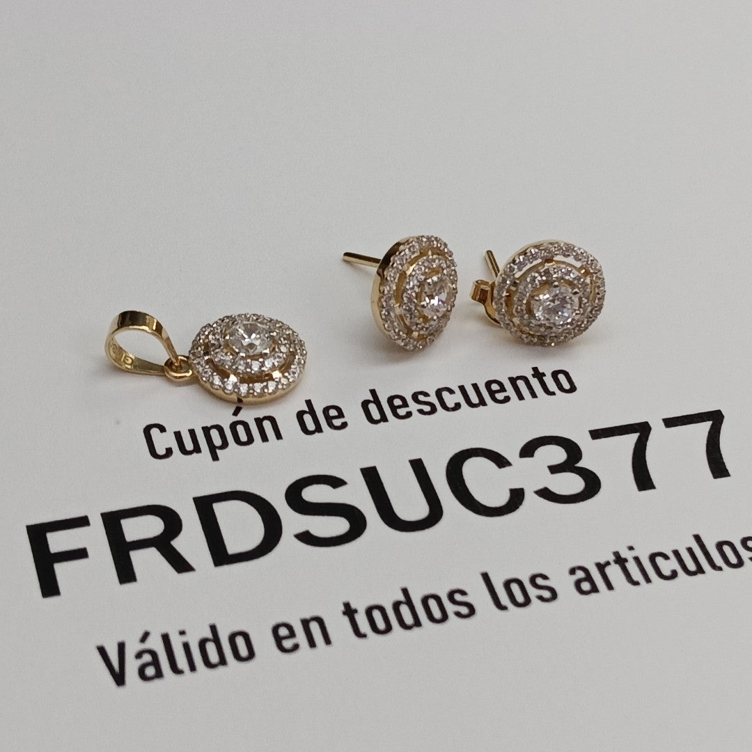 BROQUELES MEDIO ADEREZO BROQUELES Y DIJE C CIRCONIAS 14K 4.1 GR (NUEVO)