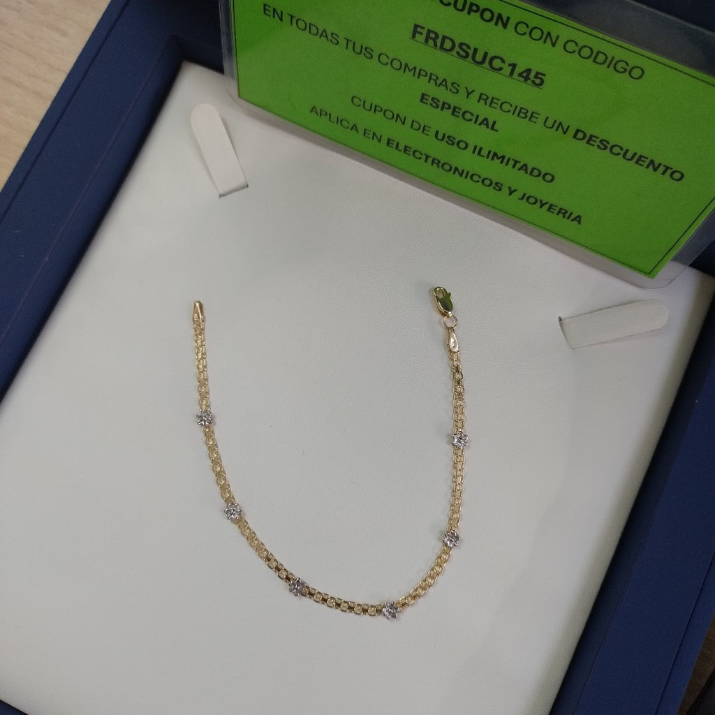 PULSERA ESPECIAL C FLORES 14K 18 CM 2.9 GR (NUEVO)