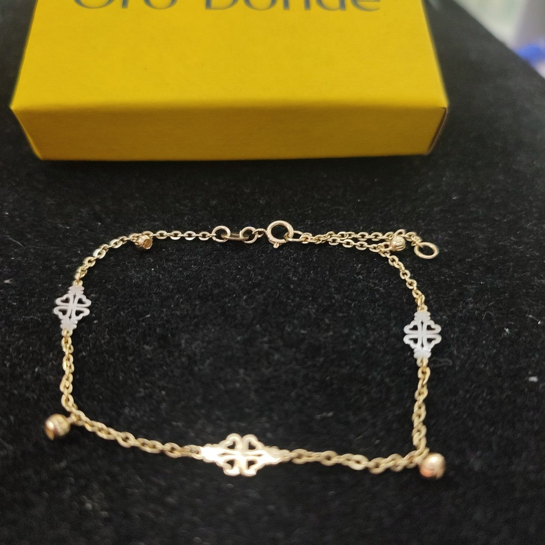 PULSERA ESPECIAL CON TREBOL 14K 18 CM 1.9 GR (NUEVO)