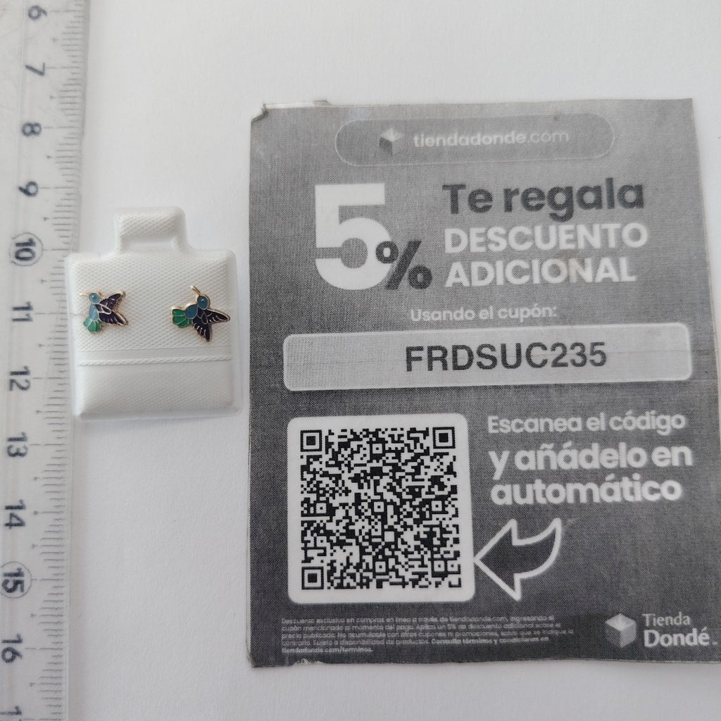 BROQUELES BROQUEL FIG COLIBRI ESMALTE AZUL 14K 0.2138 GR (NUEVO)