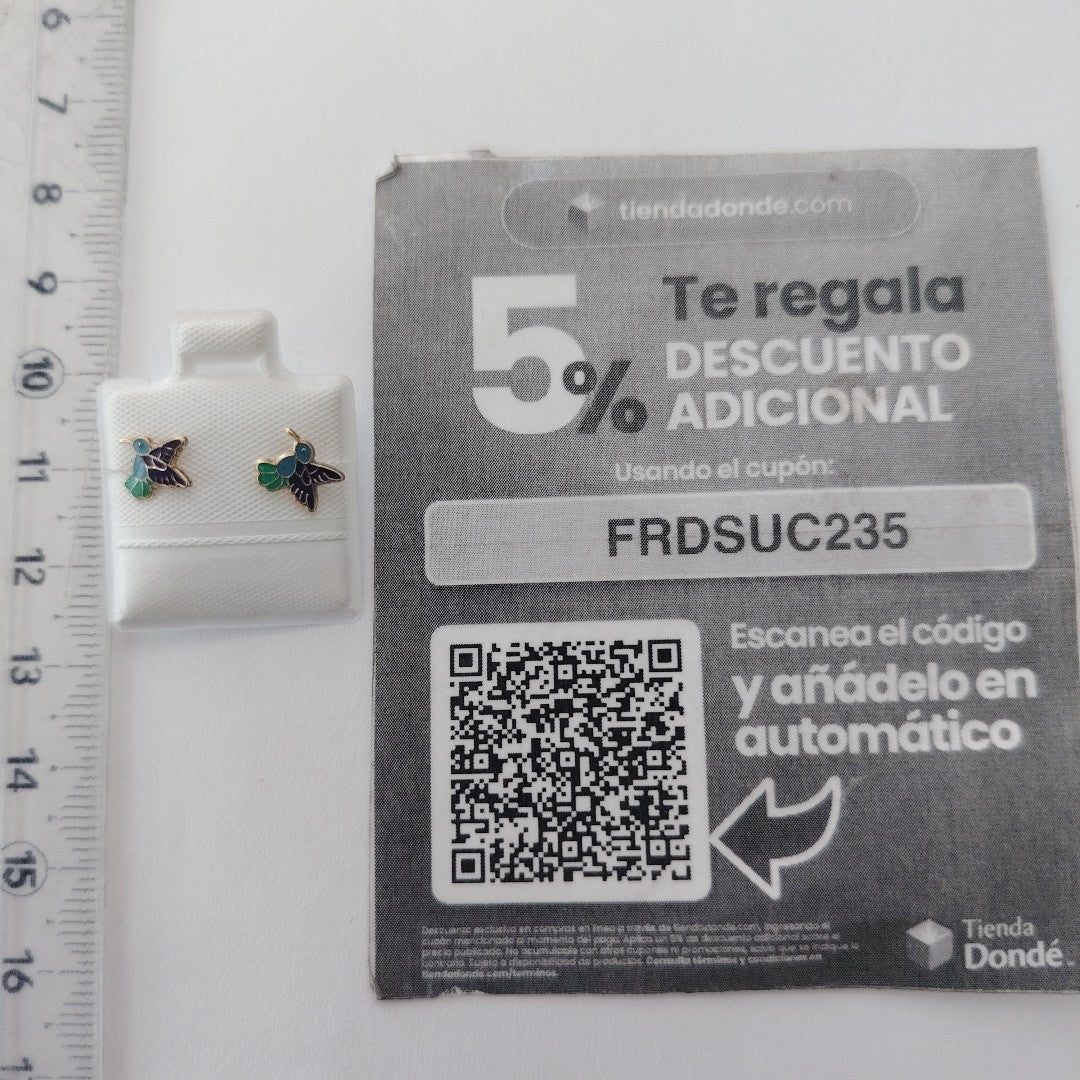 BROQUELES BROQUEL FIG COLIBRI ESMALTE AZUL 14K 0.2138 GR (NUEVO)