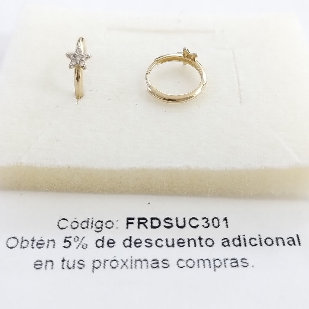 ARETES ARRACADAS FIG ESTRELLA CIRCONIAS 10K 1.6 GR (NUEVO)