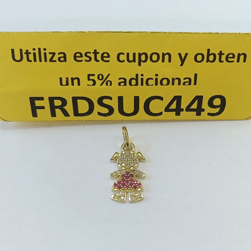 DIJE NIÑA CON CIRCONIAS Y PIEDRAS DE COLOR 10K 1.1 GR (NUEVO)