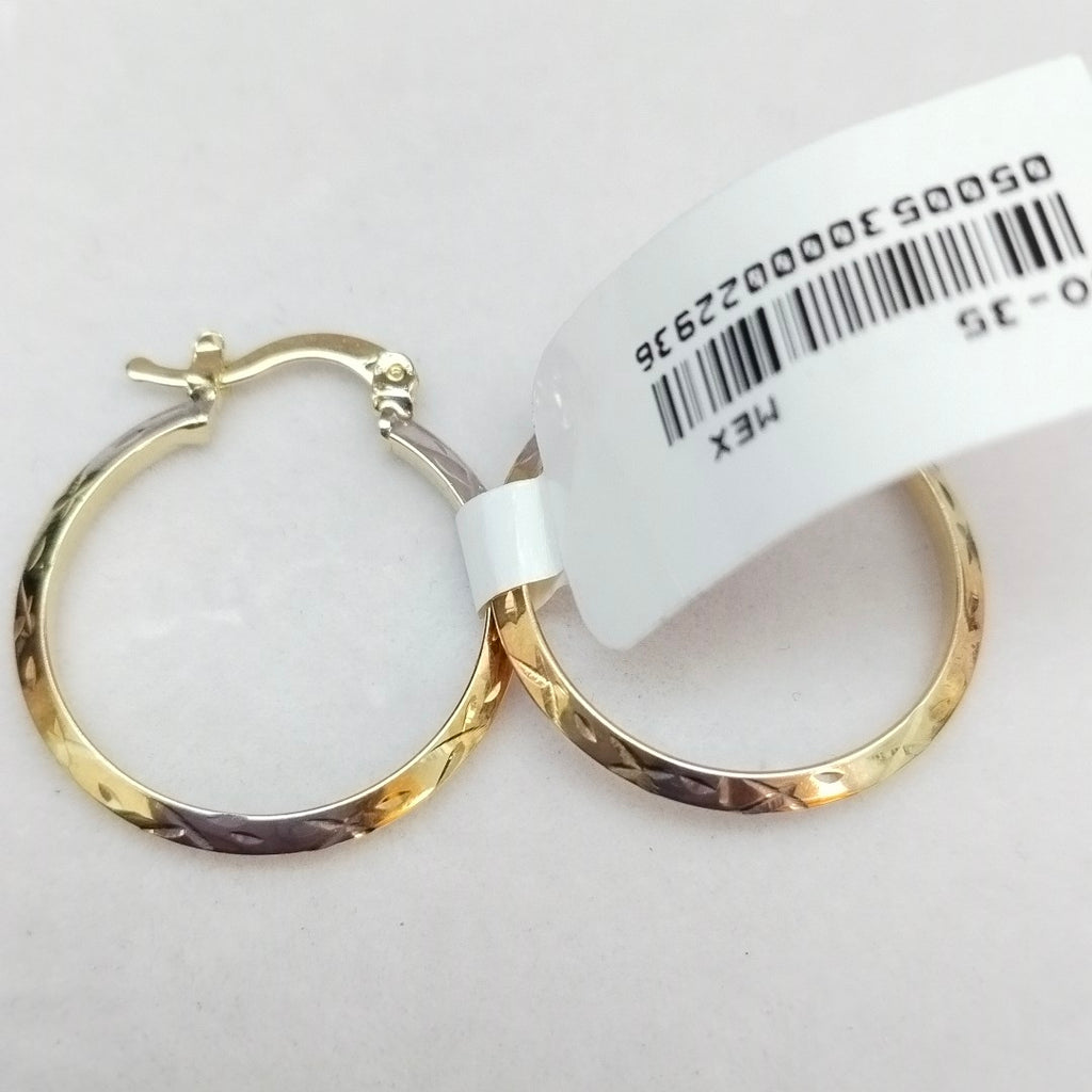 ARETES TEJIDO ARRACADAS BISELADAS COMBINADAS 14K 1.4 GR (NUEVO)