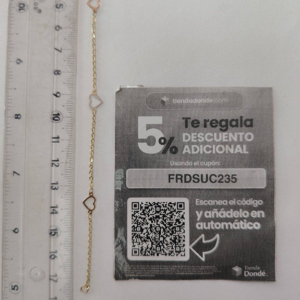 PULSERA ESPECIAL CON CORAZONES 14K 18 CM 1.2 GR (NUEVO)