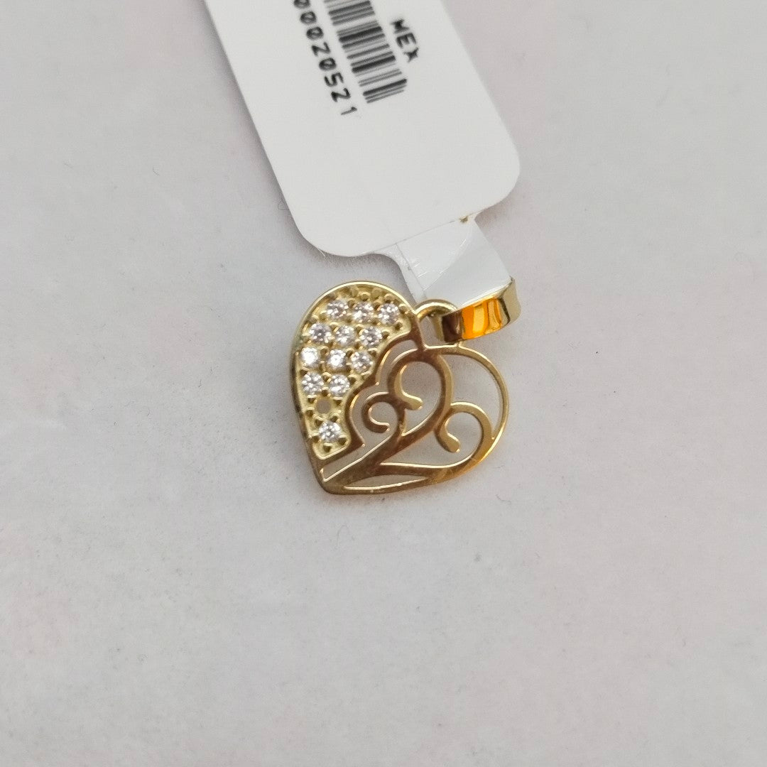 DIJE TEJIDO CORAZON CON CIRCONIAS Y ARBOL DE LA VIDA 14K 0.8 GR (NUEVO)