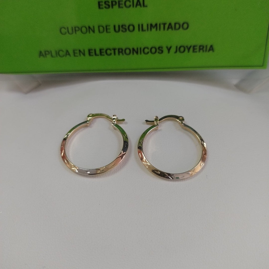 ARETES TEJIDO ARRACADAS BISELADAS COMBINADAS 14K 1.4 GR (NUEVO)