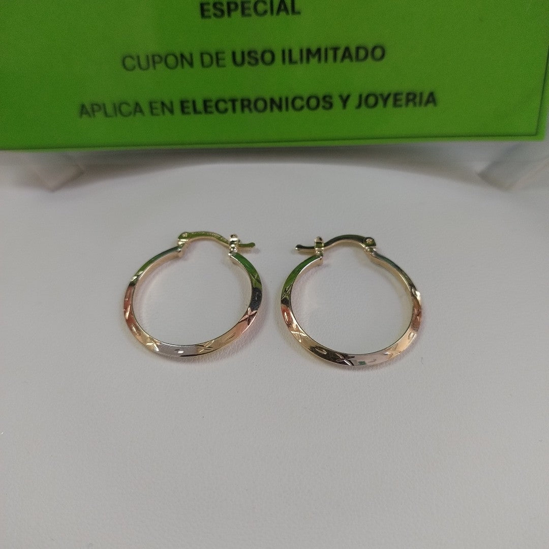 ARETES TEJIDO ARRACADAS BISELADAS COMBINADAS 14K 1.4 GR (NUEVO)