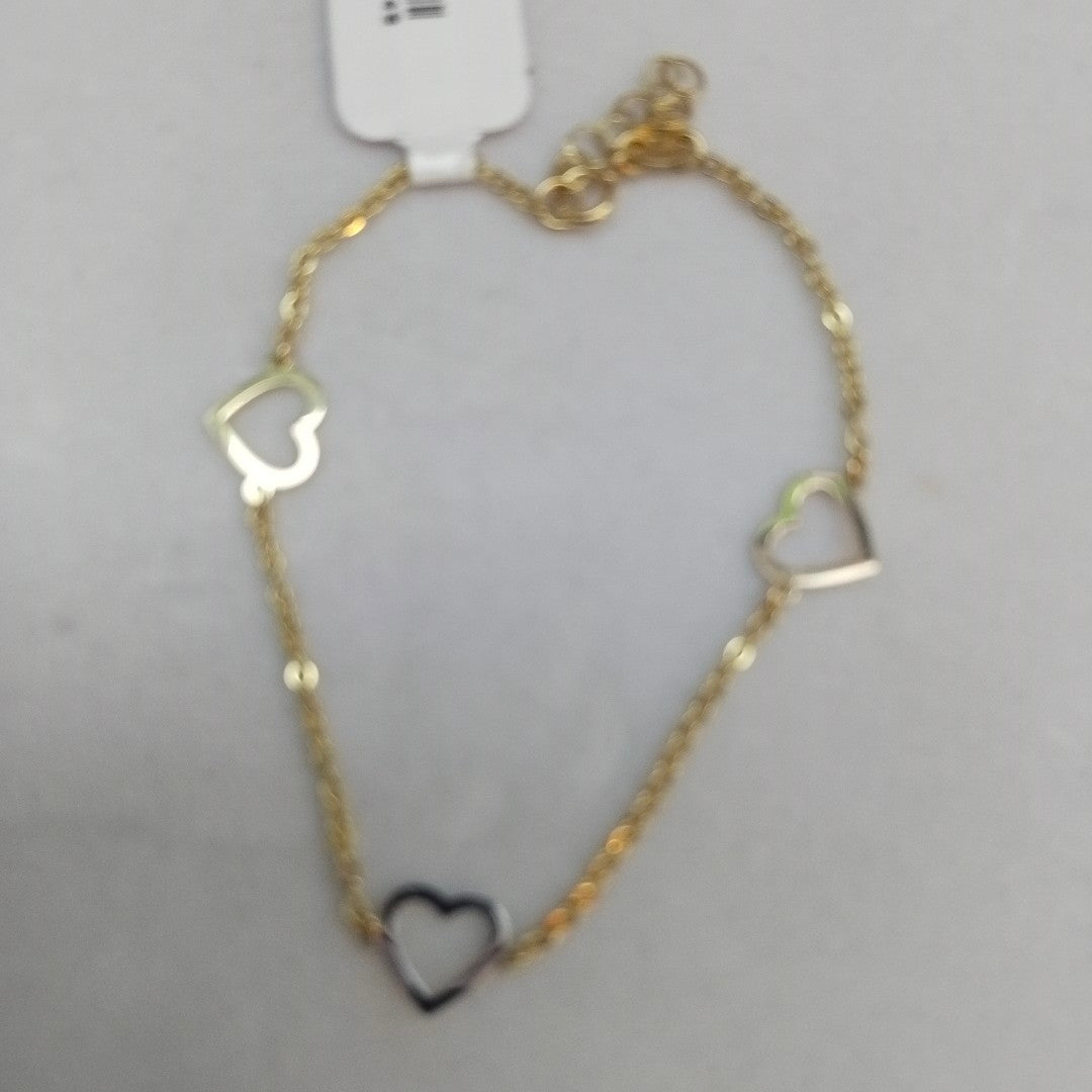 PULSERA ESPECIAL CON CORAZONES CONBINADOS 14K 18 CM 1.7 GR (NUEVO)