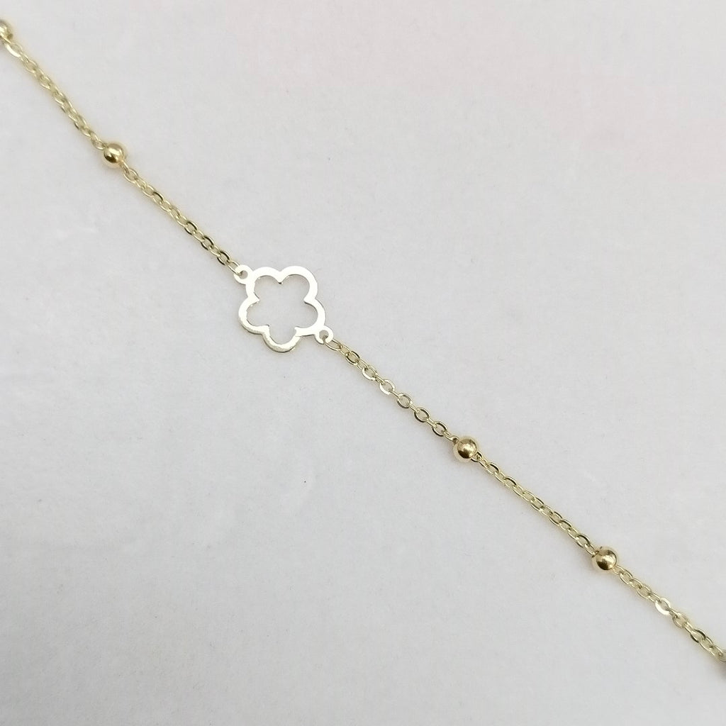 PULSERA TEJIDO ESPECIAL CON FLOR 14K 18 CM 1.6 GR (NUEVO)