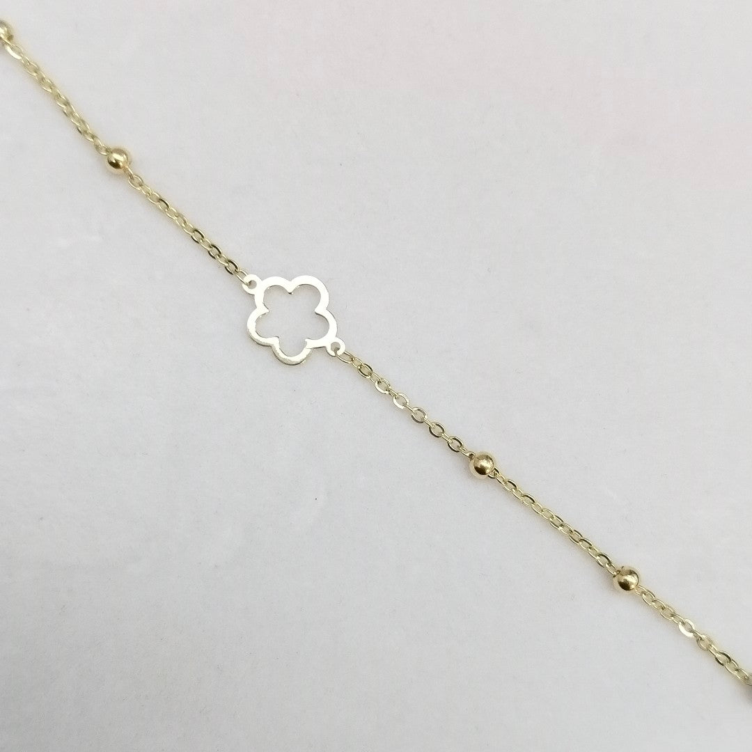 PULSERA TEJIDO ESPECIAL CON FLOR 14K 18 CM 1.6 GR (NUEVO)