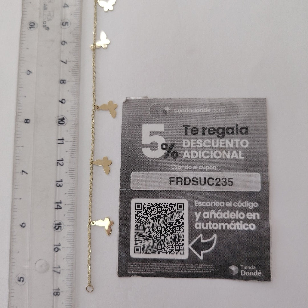PULSERA ESPECIAL CON MARIPOSAS 14K 18 CM 2.1 GR (NUEVO)
