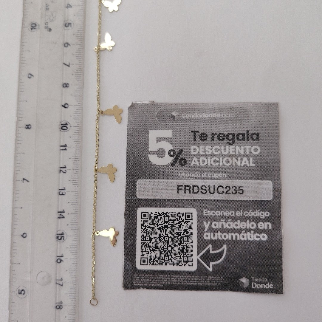 PULSERA ESPECIAL CON MARIPOSAS 14K 18 CM 2.1 GR (NUEVO)