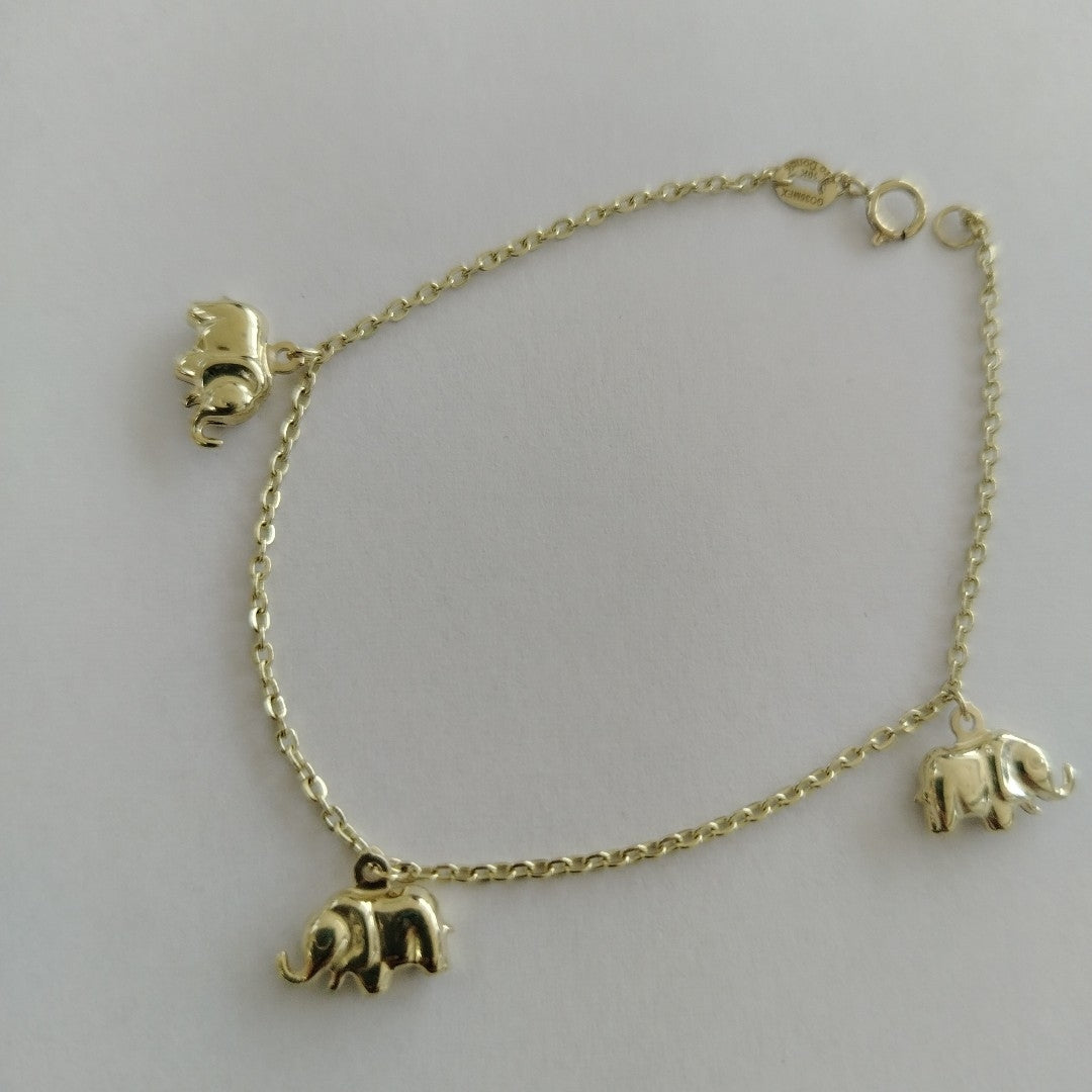 PULSERA ESPECIAL CON DIJES ELEFANTES 10K 18 CM 2.1 GR (NUEVO)