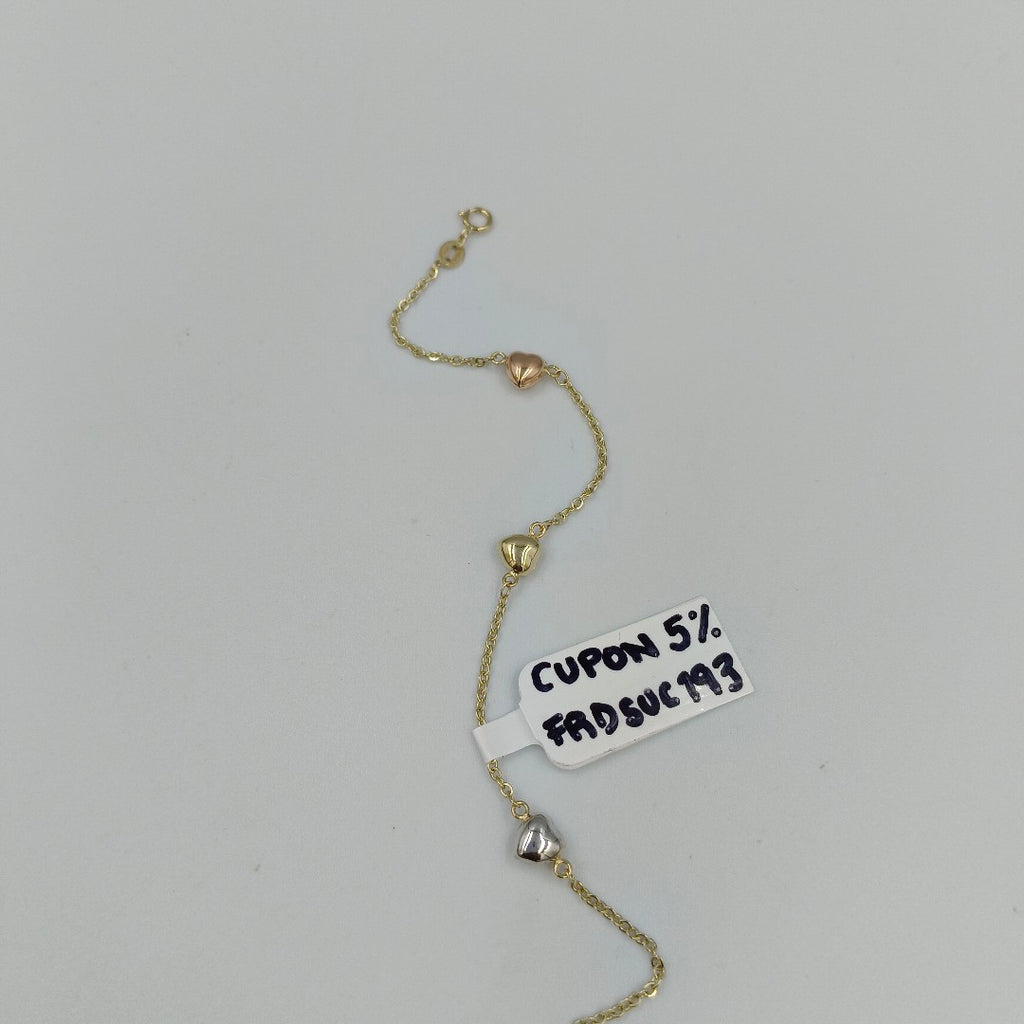 PULSERA ESP CON CORAZONES COMBINADOS 14K 18 CM 1.6 GR (NUEVO)