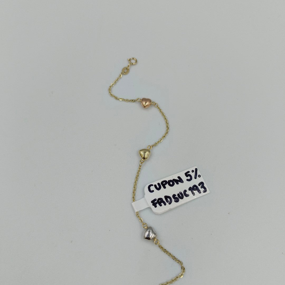 PULSERA ESP CON CORAZONES COMBINADOS 14K 18 CM 1.6 GR (NUEVO)