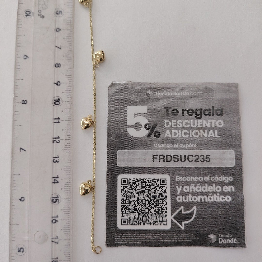 PULSERA ESP CON FIG CORAZONES 14K 18 CM 1.8 GR (NUEVO)