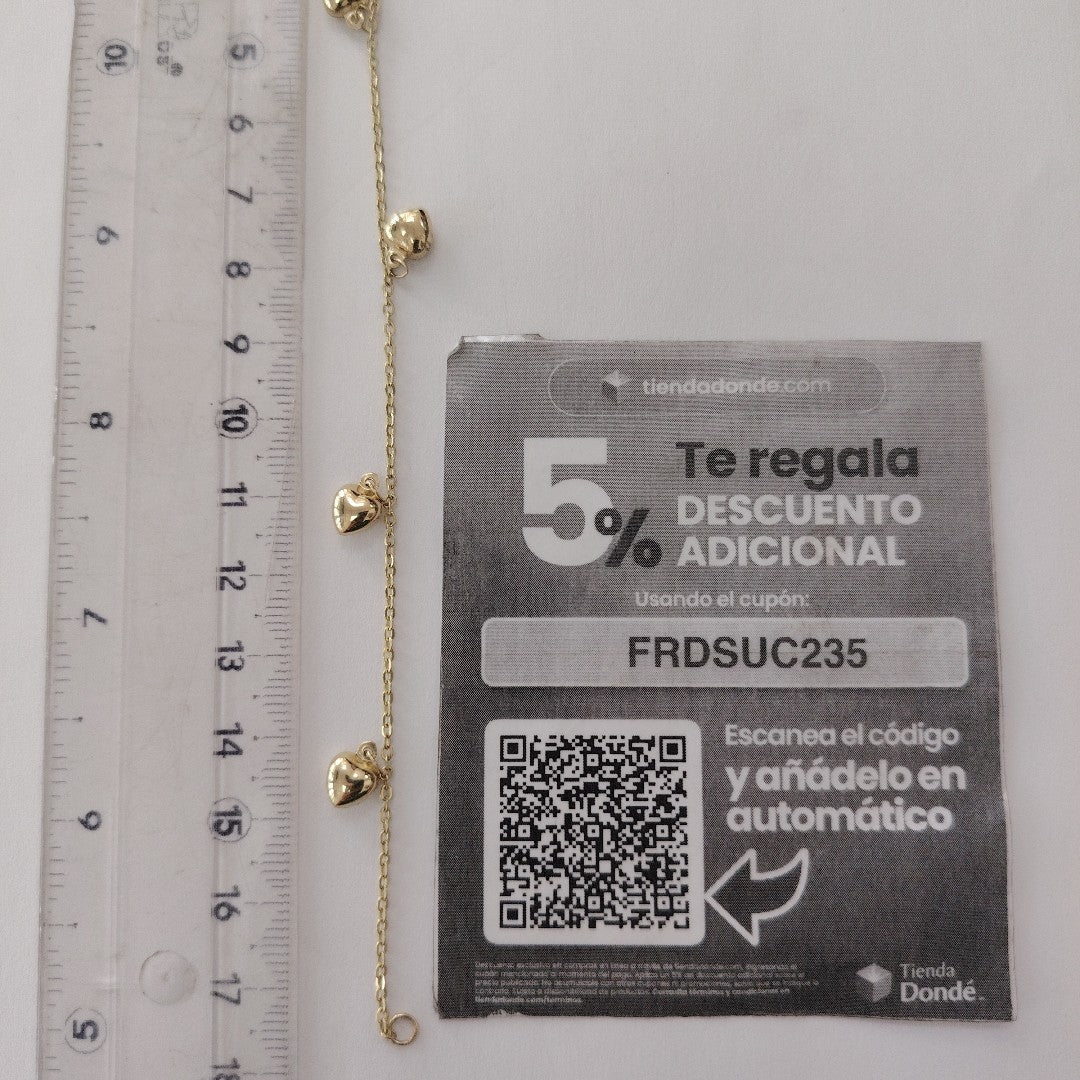 PULSERA ESP CON FIG CORAZONES 14K 18 CM 1.8 GR (NUEVO)