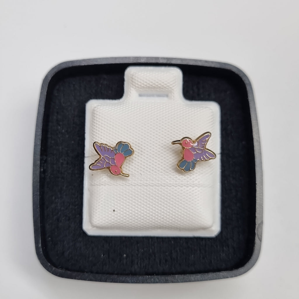 BROQUELES BROQUEL FIG COLIBRI ESMALTE ROSA 14K 0.2138 GR (NUEVO)