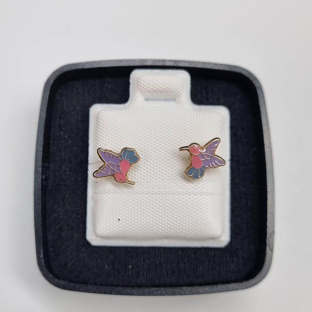 BROQUELES BROQUEL FIG COLIBRI ESMALTE ROSA 14K 0.2138 GR (NUEVO)