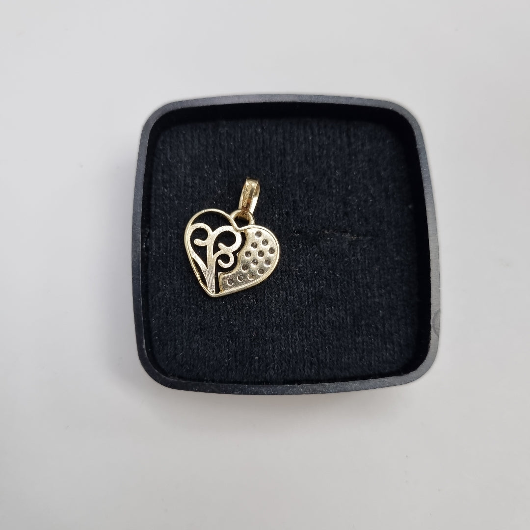 DIJE TEJIDO CORAZON CON CIRCONIAS Y ARBOL DE LA VIDA 14K 0.8 GR (NUEVO)