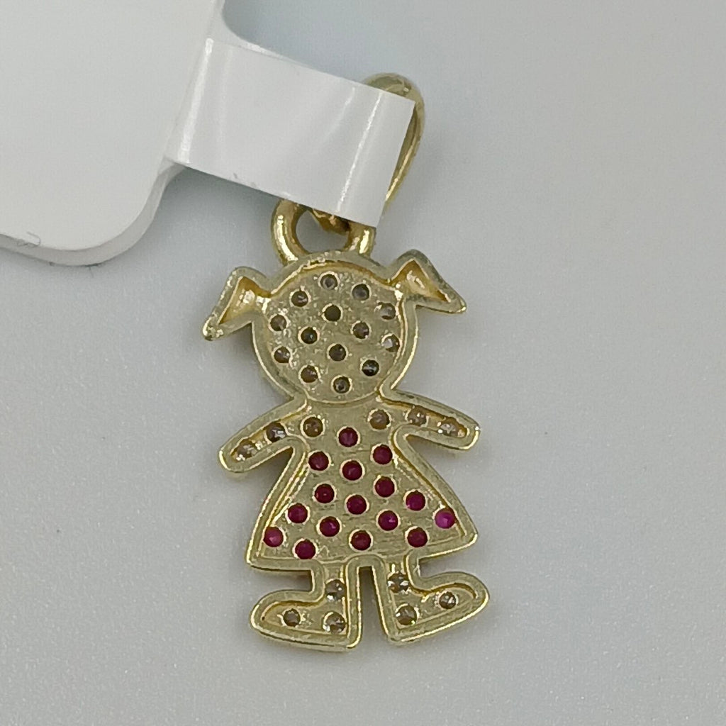 DIJE NIÑA CON CIRCONIAS Y PIEDRAS DE COLOR 10K 1.1 GR (NUEVO)