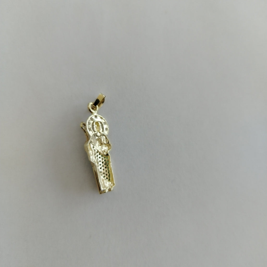 DIJE SAN JUDAS CON PIEDRAS DE COLOR 14K 1.6 GR (NUEVO)