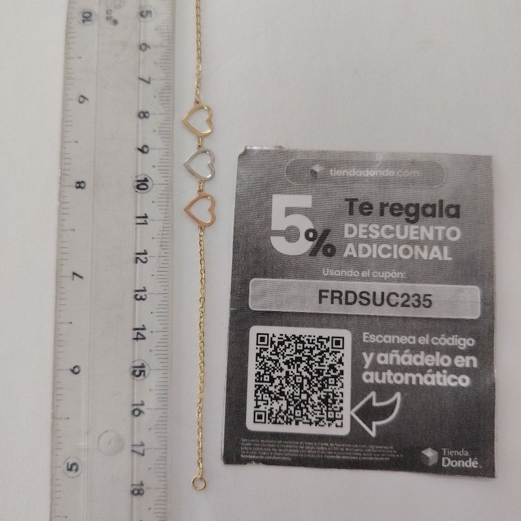 PULSERA ESPECIAL CON CORAZONES 14K 18 CM 1.4 GR (NUEVO)