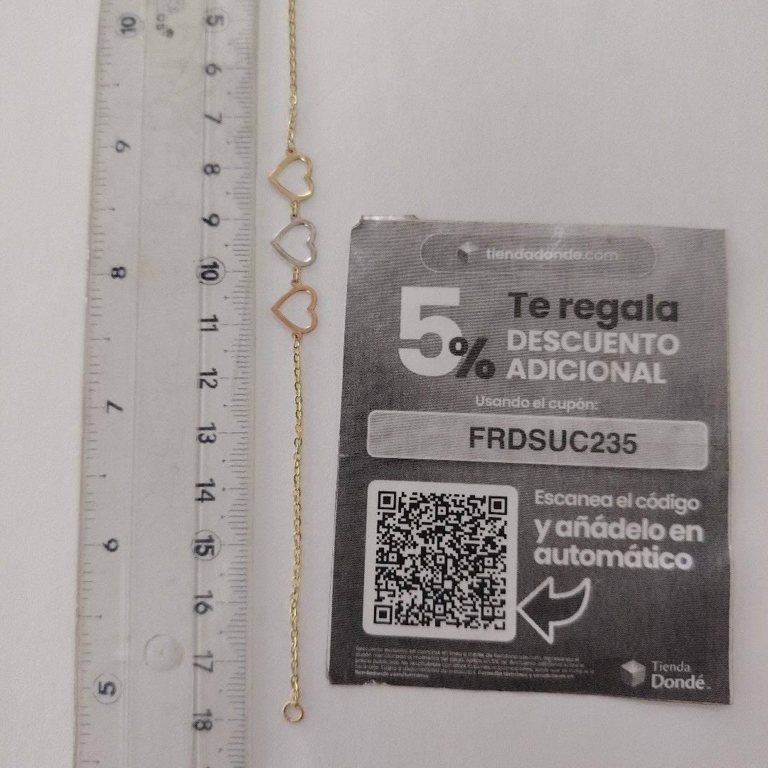 PULSERA ESPECIAL CON CORAZONES 14K 18 CM 1.4 GR (NUEVO)