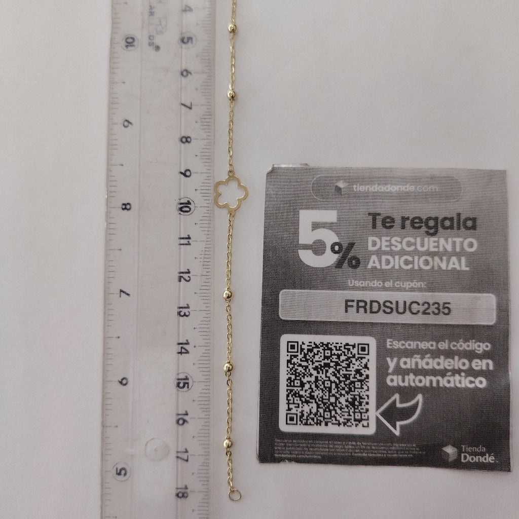 PULSERA TEJIDO ESPECIAL CON FLOR 14K 18 CM 1.6 GR (NUEVO)