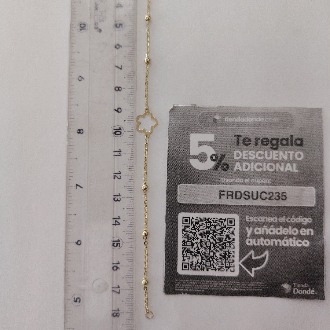 PULSERA TEJIDO ESPECIAL CON FLOR 14K 18 CM 1.6 GR (NUEVO)