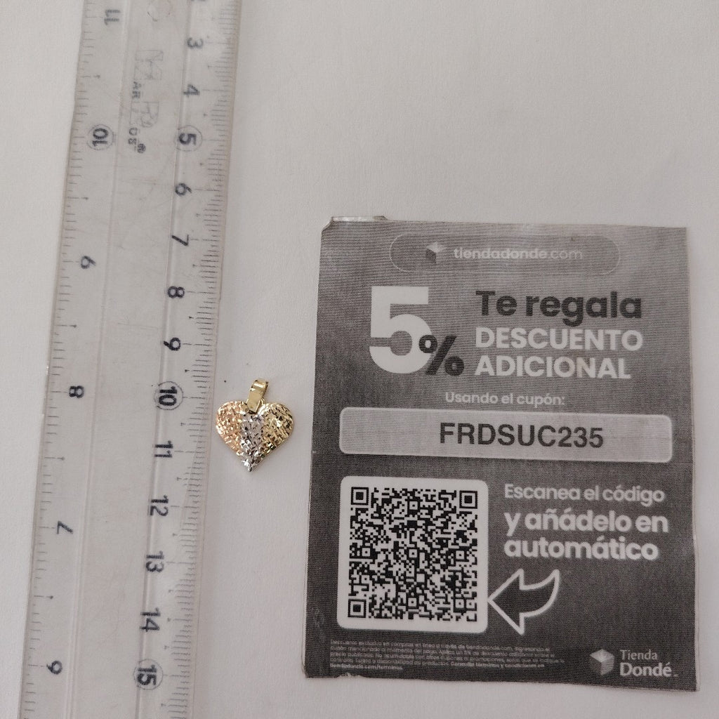 DIJE TEJIDO CORAZON LABRADO COMBINADO 14K 1.2 GR (NUEVO)