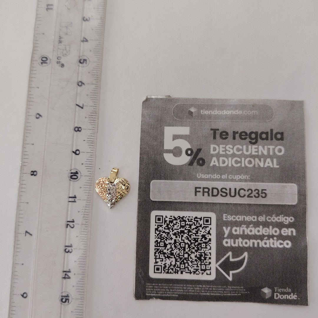 DIJE TEJIDO CORAZON LABRADO COMBINADO 14K 1.2 GR (NUEVO)