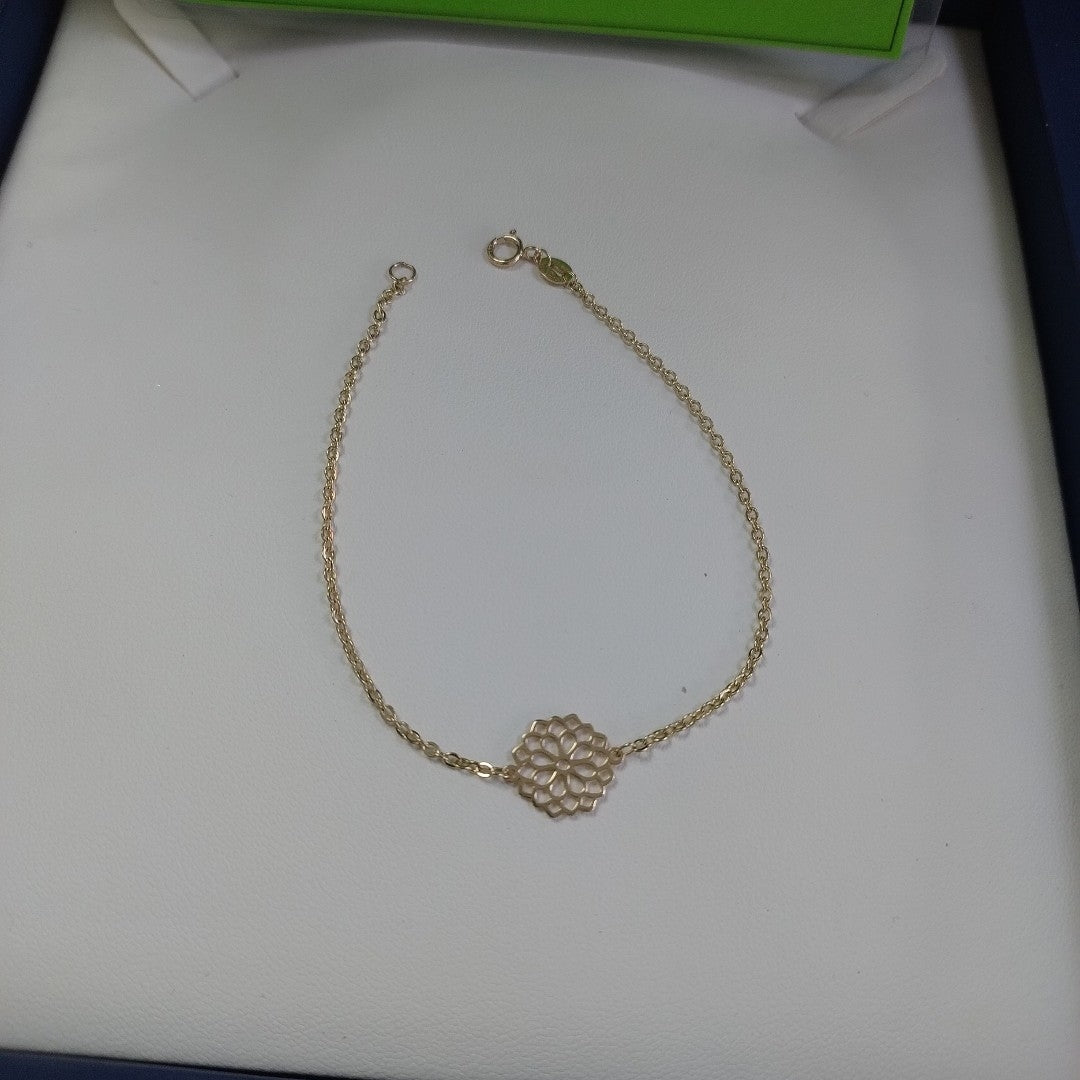 PULSERA TEJIDO ESPECIAL CON MANDALA 14K 18 CM 1.3 GR (NUEVO)