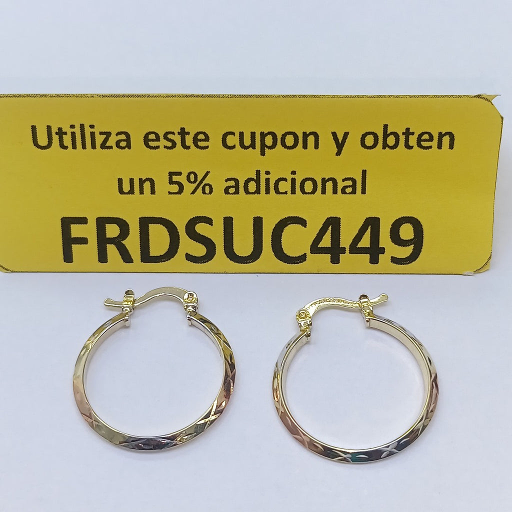 ARETES TEJIDO ARRACADAS BISELADAS COMBINADAS 14K 1.3 GR (NUEVO)