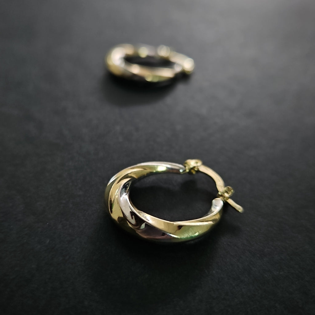 ARETES TEJIDO ARRACADA TRENZADA COMBINADA 14K 1.9 GR (NUEVO)